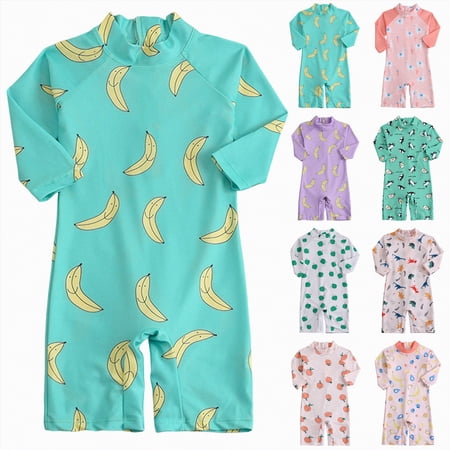 YDFCWXW Baby/Toddler Girls Swimsuit Rashguard Swimwear Long Sleeve One-Piece Swimsuits (Sky Blue 3-4 Years)