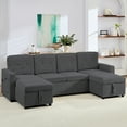 thumbnail image 4 of Puremind 103" Pull Out Sofa Bed with Double Storage Chaise, Corduroy U Shaped Convertible Sectional Sleeper Sofa for Living Room, Dark Gray, 4 of 8