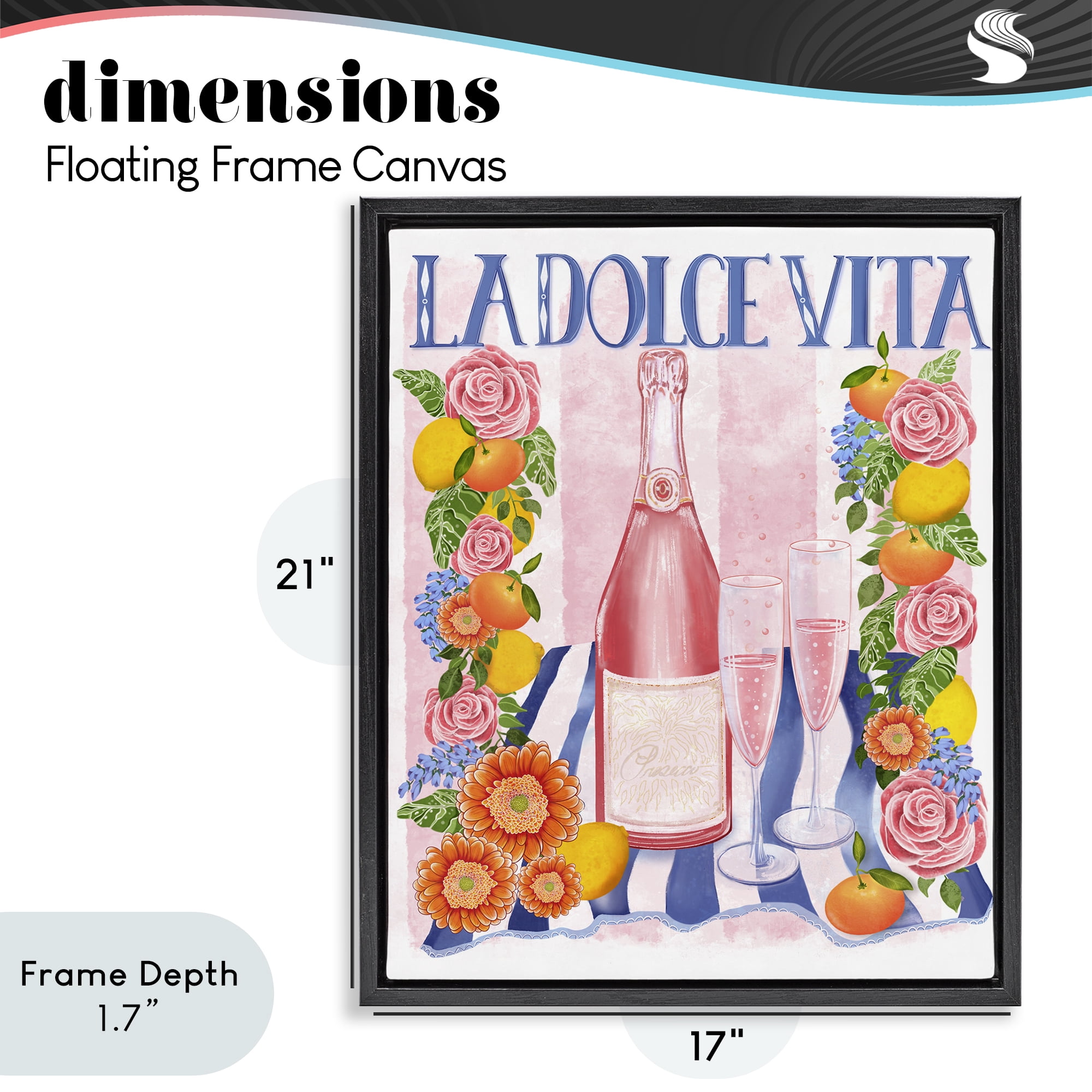 Stupell Industries Pink Champagne Picnic Black Framed Floater Canvas Wall Art, design by Lori Mosley