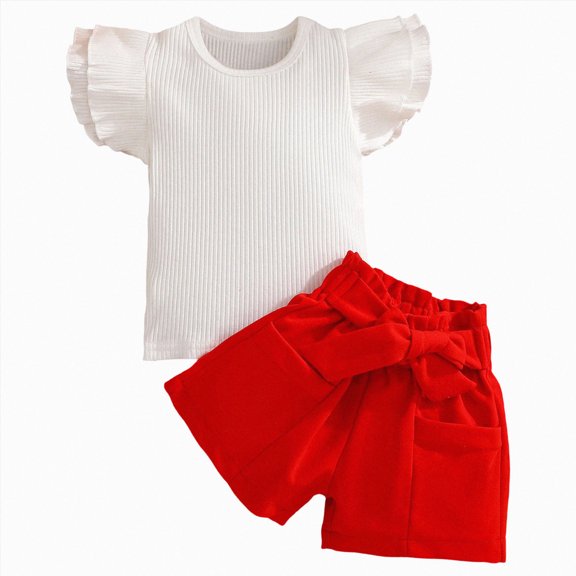 KPOPLK Toddler Baby Girl Summer Clothes Funny Print Short Sleeve Top Short Casual Outfit 3 6 12 18 Month 2T 3T 4T(2-3 Years,Red)