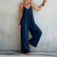 thumbnail image 6 of Taqqpue Women Jumpsuits Flowy Plus Size Rompers Solid Color Spaghetti Strap Straps V Neck Wide-leg Conjoined Pants for Women, 6 of 7