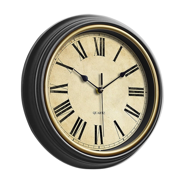 Retro Silent Non Ticking Round Classic Clock Quartz Decorative Battery Operated Wall Clock For Living Room Kitchen Home 12 Inch Bronze Features: