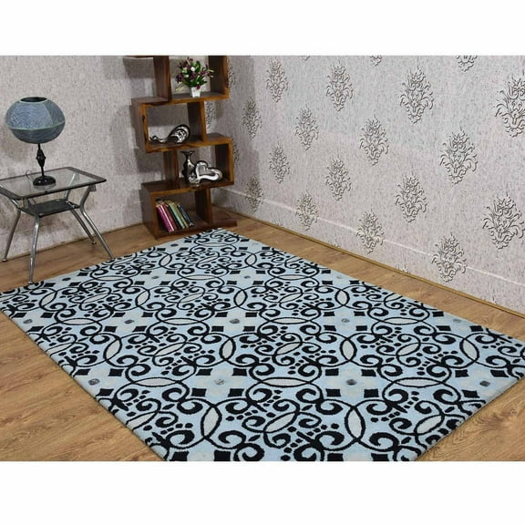 Rugsotic Carpets Hand Tufted Wool Eco-Friendly Area Rugs - 5'x7'6'', Rectangle, Beige Black, Modern Contemporary Design, High Pile Handmade Anti Skid Rugs for Living Room, Bed Room (K03083)