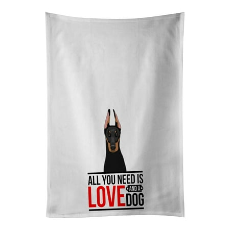 

Doberman Pinscher Black and Rust Ears Cropped White Kitchen Towel Set of 2 19 in x 28 in