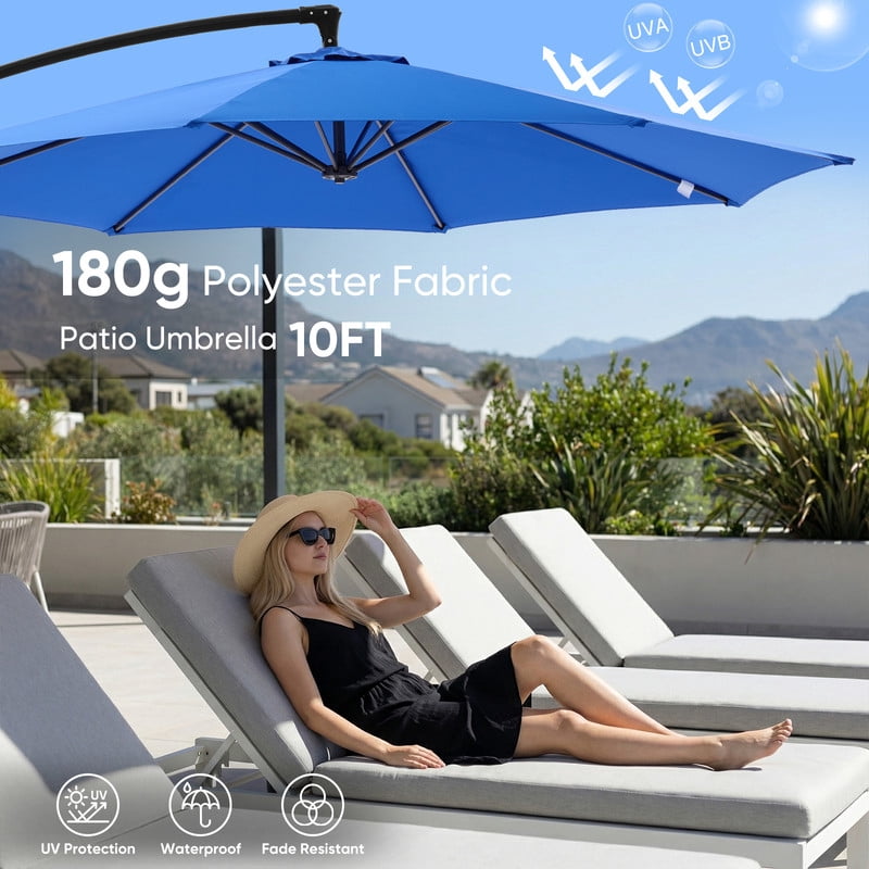 Gianna Outdoor Patio Umbrella, 10ft Offset Hanging Patio Umbrella with Aluminum Stand, 8 Ribs, UV Protection for Pool Garden Backyard Market, Blue