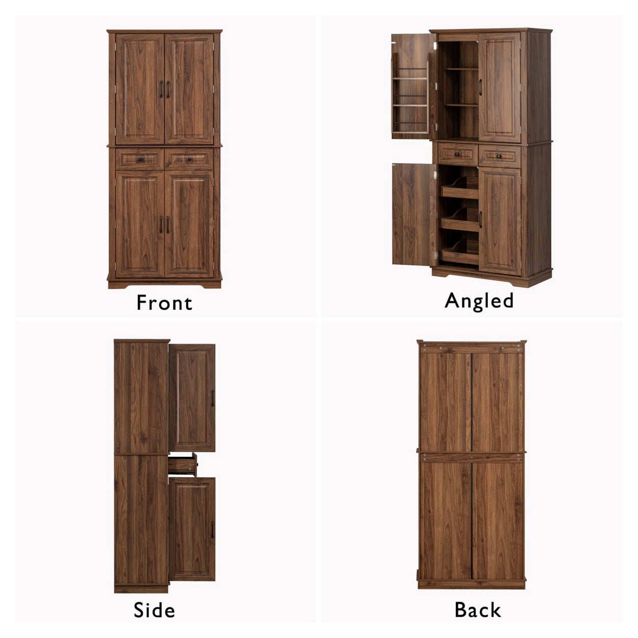 71" Tall Kitchen Pantry Cabinet, Farmhouse Storage Cabinet with 4 Doors, 2 Drawers, 3 Pull Out Organizers, 6 Door Shelves, Adjustable Shelves, Freestanding Cupboard for Kitchen, Brown