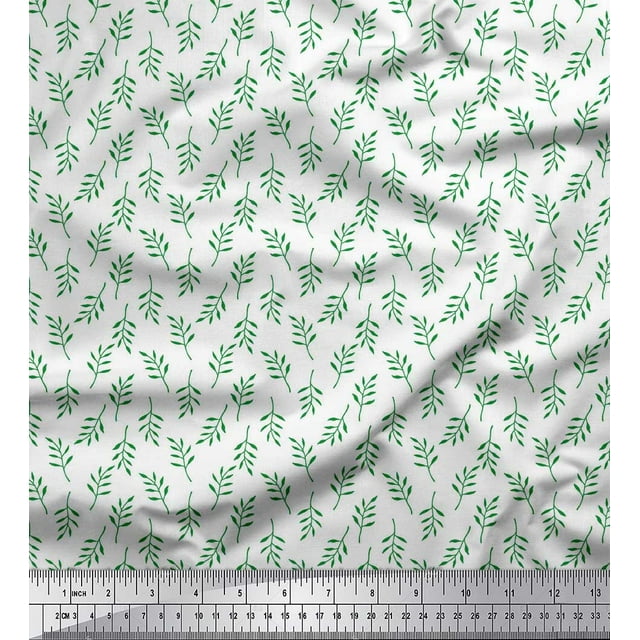 Soimoi Green polyester Crepe Fabric Pecan Leaves Fabric Prints By Yard 42 Inch Wide