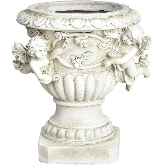 Sungmor Garden Cherub Urn Planter, Lovely Resin Angel Statue Flower Pots, Vintage European Style Planter, Rustic White Whimsy Fairy Decorative Plant Pot, Beautiful Pot for Indoor Outdoor Flowers