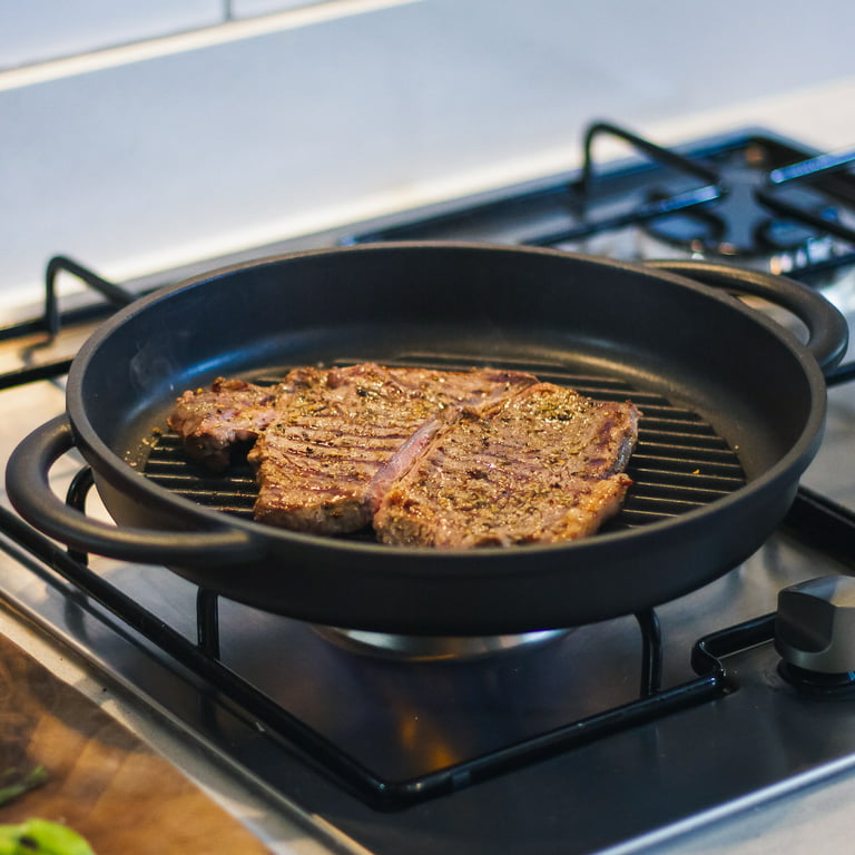 The Whatever Pan - Cast Aluminium Griddle Pan with Glass Lid  10.6  Diameter, Induction Compatible, Non-Stick 