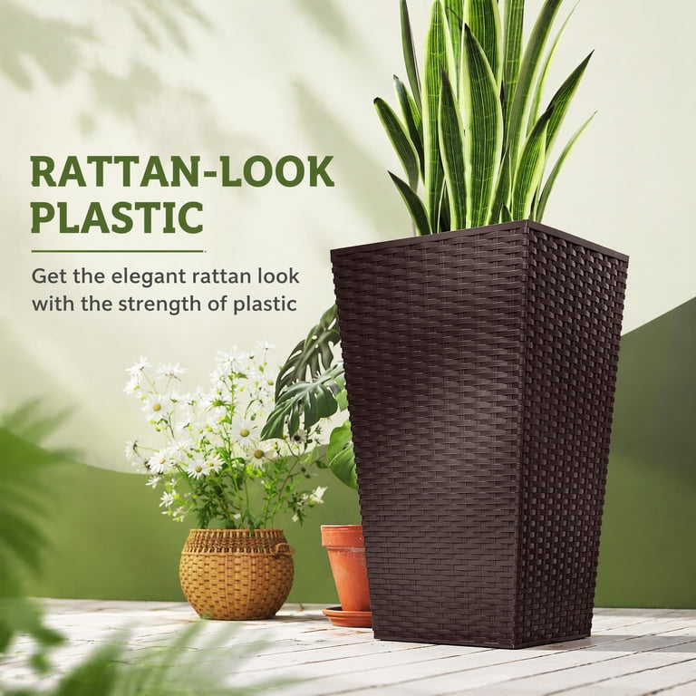 Outsunny 24" Tall Rattan-Style Planters, Set of 3, Brown photo 8