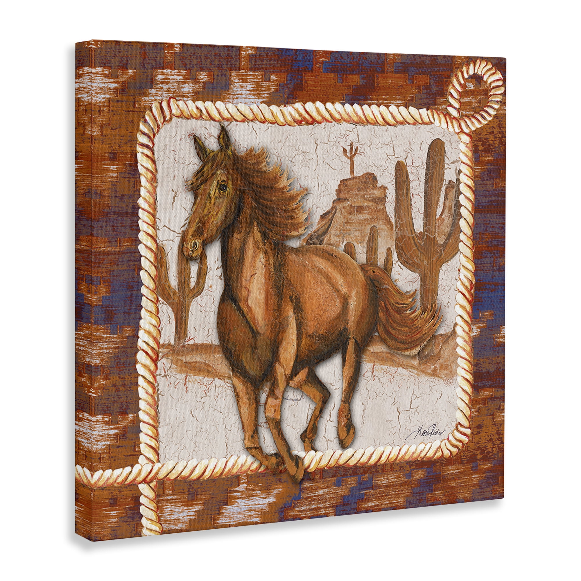 Stupell Industries Western Horse in Desert Landscape Painting Gallery Wrapped Canvas Art Print Wall Art, 30 x 30