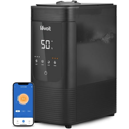 

LEVOIT 6L Smart Warm and Cool Mist Humidifiers for Home Bedroom 60H Runtime and Auto Customized Humidity for Large room Schedule Easy Top Fill Essential Oil Diffuser Whisper-Quiet Handle Black
