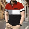 thumbnail image 2 of Up to 65% Off Men's Casual Tops Fashion Casual Splicing Short Sleeve Turndown Collar Blouse Red, M, 2 of 9
