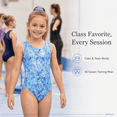 thumbnail image 2 of Girls Gymnastics Leotard Blue Petals Leotard Outfit with Hair Scrunchie, 2 of 9