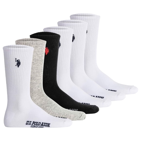 U.S. POLO ASSN. men's tennis socks, 6-pack - sports socks, logo, cotton blend White/white/black/grey 39-42 (6-8 UK)