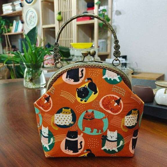 1 set DIY Knitting Crochet bag Making Kit Including PU Cloth Accessories Clasps Chain Dark Orange 16.5cm