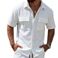 thumbnail image 5 of Mrmaere Men's Collared Button Down Shirt and Shorts Set Short Sleeve 2 Piece Open Front Breathable for Beach Travel White L, 5 of 9