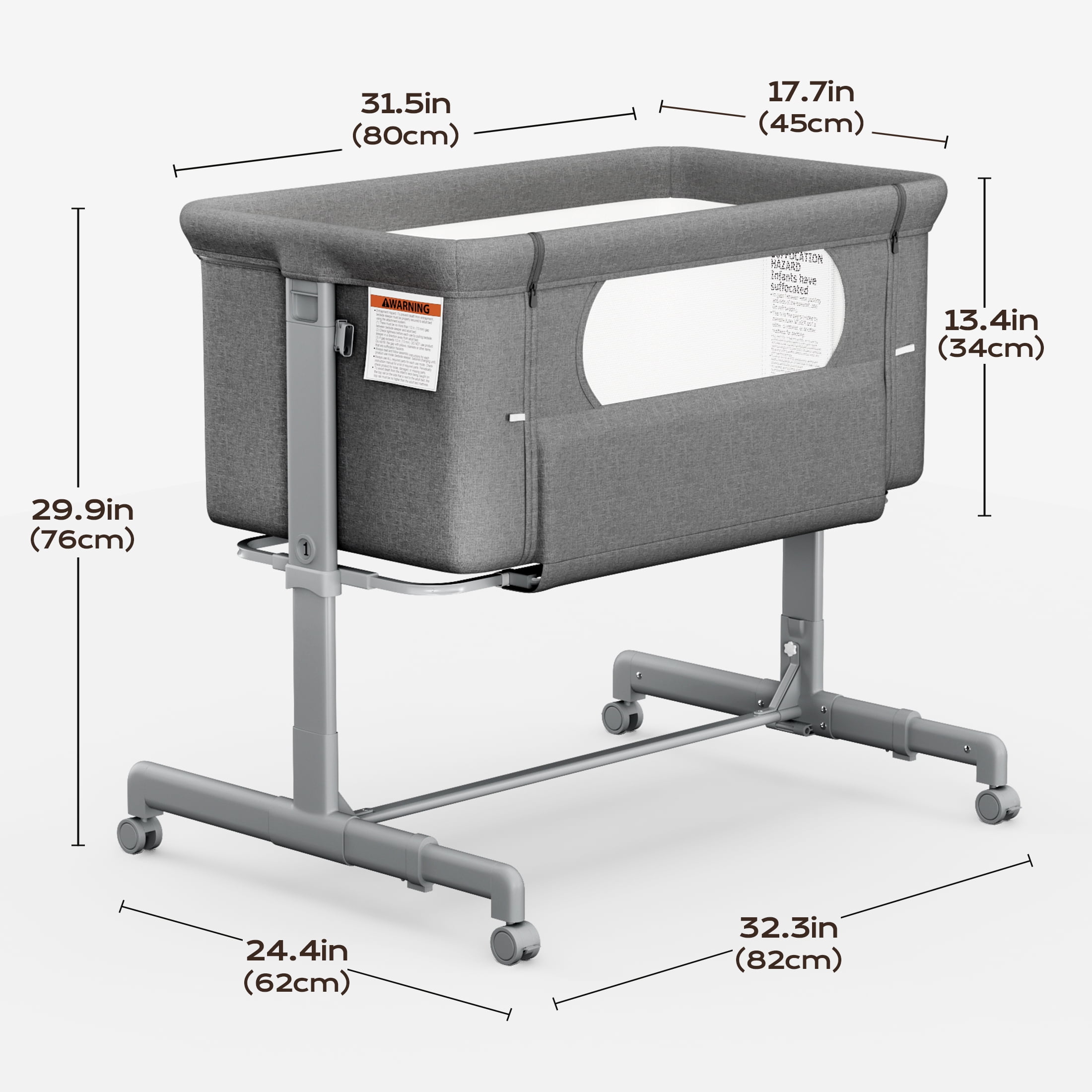 Babyomi Baby Bassinet with Adjustable 6-Level Height, Bedside Crib for Newborn, Grey