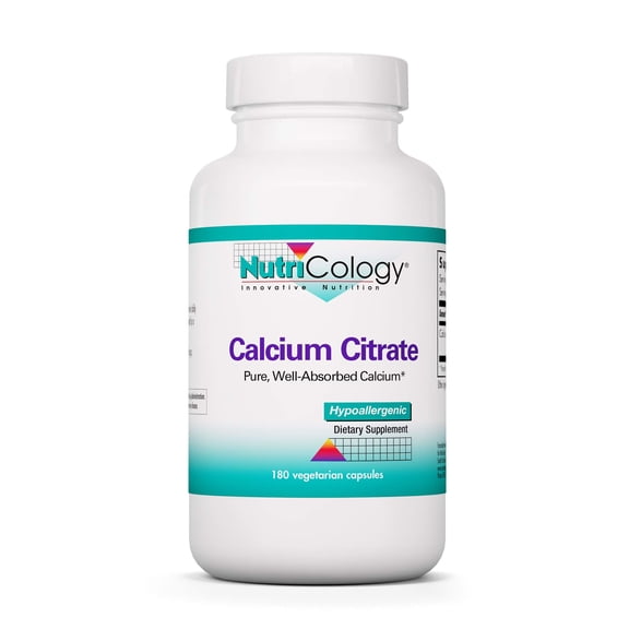 Nutricology Calcium Citrate - Pure Calcium, Bone Strength, Well-Absorbed, Without Vitamin D, Calcium Only, 150mg Supplement, Vegetarian Capsules - 180 Count