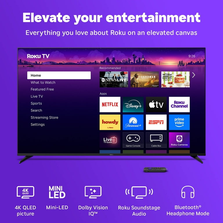 Roku Smart TV 2025, 65-Inch Pro Series, 4K QLED Mini-LED, Dolby