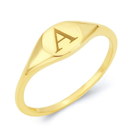 Dainty 10k Real Solid Gold Initial Stack Ring, Personalized in Every Letter of the Alphabet Engraved with: A Size 7