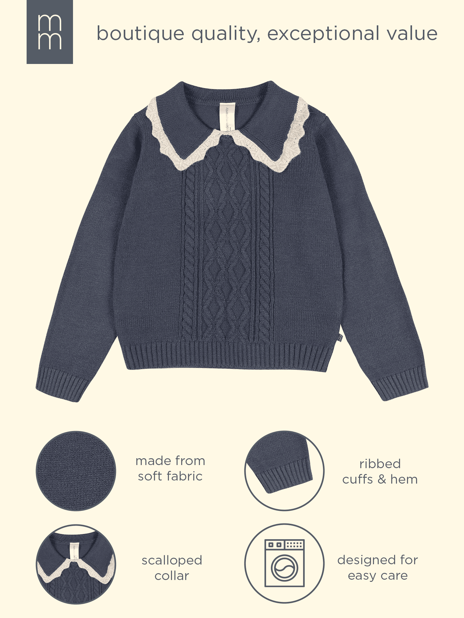 Modern Moments by Gerber Toddler Girl Sweater with Decorative Collar, Sizes 12 Months - 5T