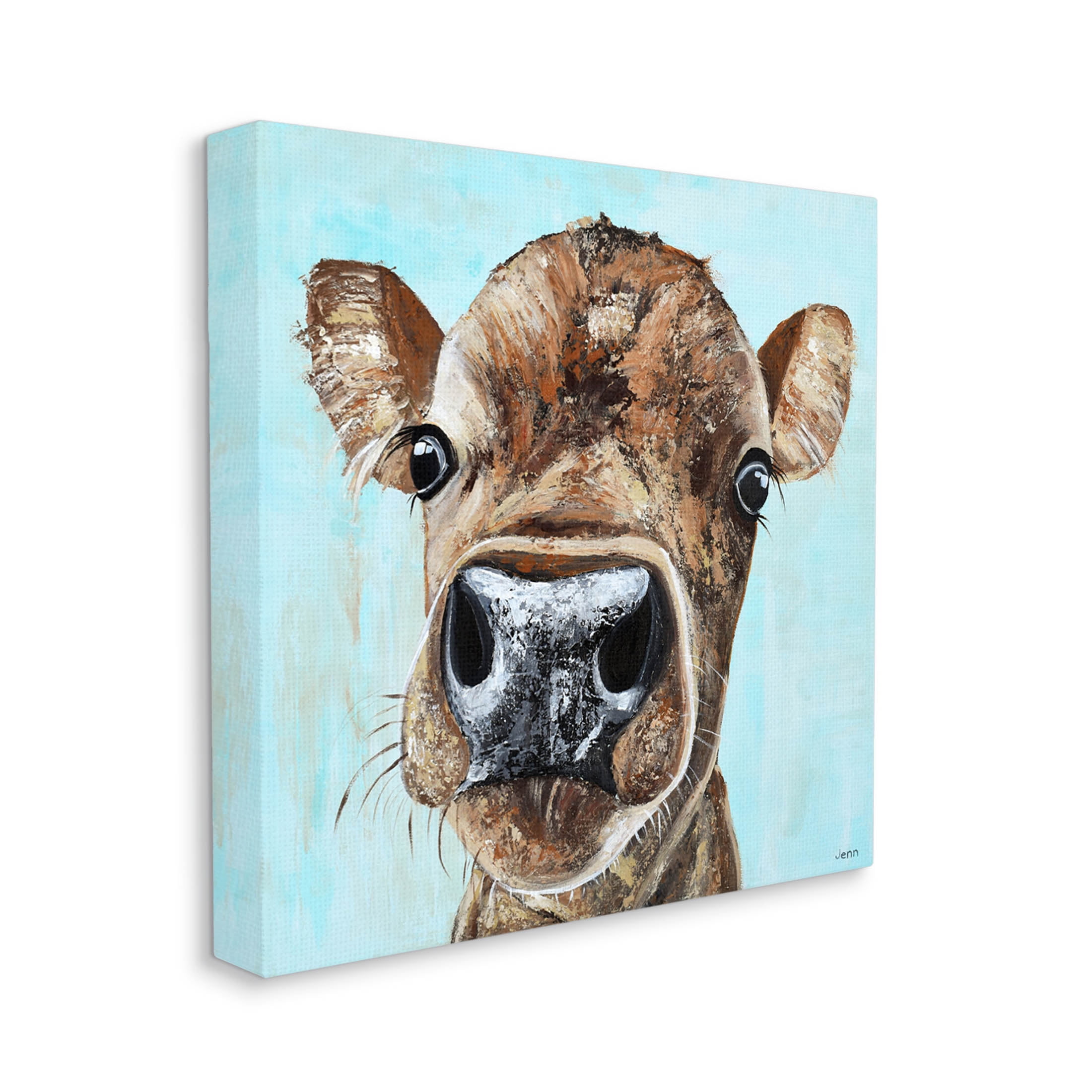Fun Close Up Cow Face Animals & Insects Painting Gallery Wrapped Canvas Print Wall Art