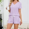 thumbnail image 6 of Cmfcve Two Piece Outfits for Women Lounge Sets Casual Crew Neck Short Sleeve Top & Shorts Set, 6 of 7