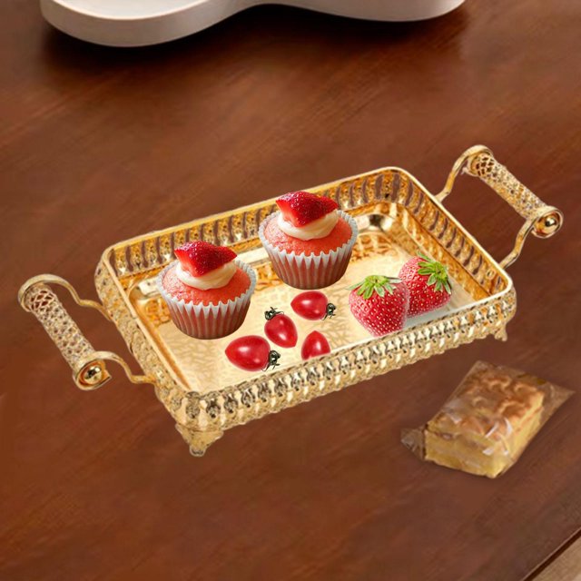 Café Té Sirviendo la bandeja Organizador de joyas portátiles Bandeja de tocador de metal con doble manija para celebraciones de cumpleaños Navidad oro