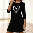 thumbnail image 2 of SROBPTY Women Heart Print 3/4 Sleeve Crew Neck Loose Short Sleepshirt Dress Black, S, 2 of 4