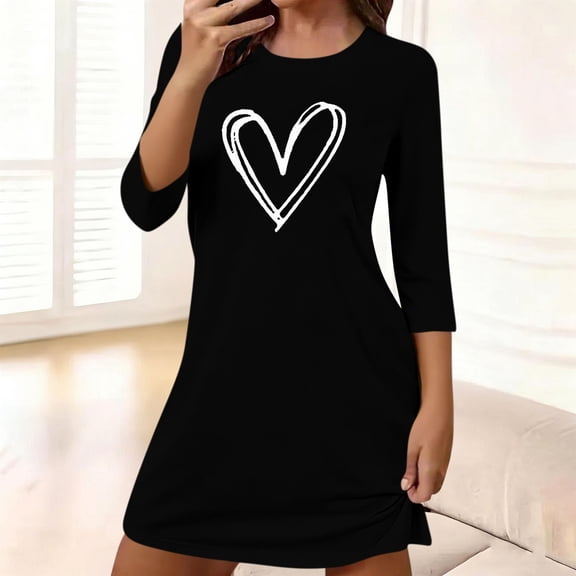 Fnooota Womens Summer Nightgowns, Soft 3/4 Sleeve Loose Fit Casual Pajama Dresses for Women Black Size S-2XL