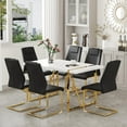 thumbnail image 3 of JUFU 7-Piece Black PU Leather Dining Table Set with Gold Metal Legs, Modern Rectangular Kitchen Table and Chairs for Dining Room, 3 of 9