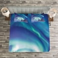 thumbnail image 3 of Ambesonne Winter Quilted Bedspread Set 3 Pcs, Aurora Borealis Iceland, Queen Size, Blue Sea Green Lilac, 3 of 3
