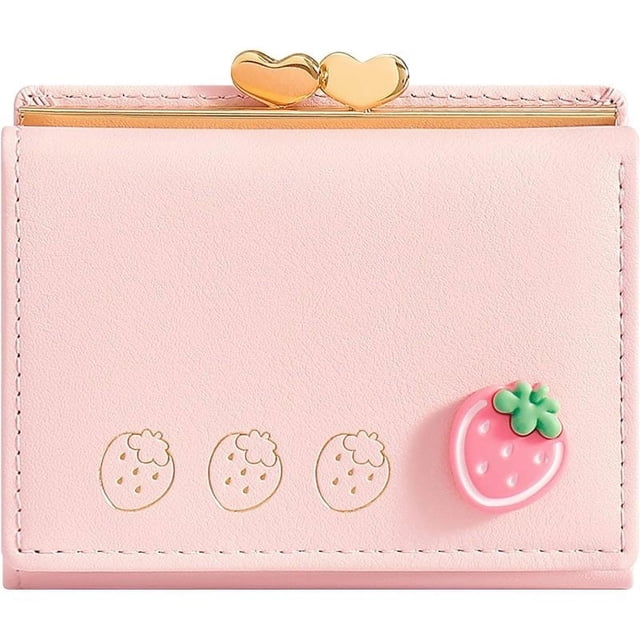 Titular de la tarjeta de la cartera, pequeño monedero plegable con bloqueo RFID, linda pequeña cartera de bolsillo de cuero para mujeres, niñas, señoras (rosa bebé)