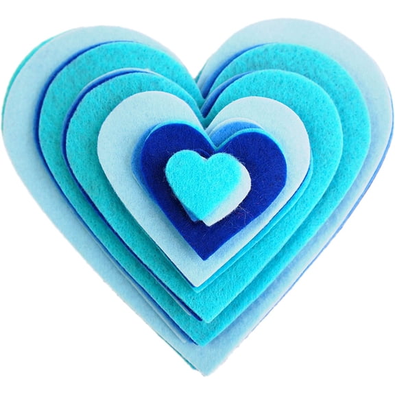 Playfully Ever After 1 to 6 inch Multi-Size Color Pack 24pc Felt Hearts (LightBlue/MilitiaBlue/NavyBlue/Turquoise)