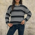 thumbnail image 2 of Sentmoon Sweaters Crew Neck Long Sleeve Striped Women Fall Outfits Plus Size Knitted Tassel Breathable Loose Women Fall Clothes Comfy Fall and Winter for Coffee Date Sweater Gray L, 2 of 5