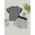 thumbnail image 4 of Bagilaanoe 2pcs Toddler Baby Boy Short Pants Set Contrast Color Short Sleeve Print T-Shirt Tops + Shorts 6M 12M 18M 24M 3T 4T Kids Casual Summer Outfits, 4 of 8