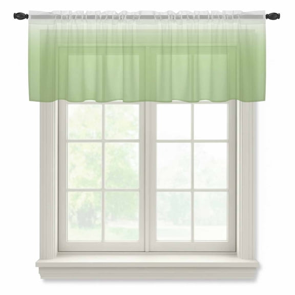 Vibrant Green Sheer Valances for Windows and White Gradient Semi Sheer Kitchen Valance Rod Pocket Small Window Voile Curtains for Living Room Bedroom Laundry 42 x 12 Inch