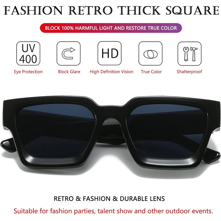 Thick Frame Square Sunglasses with HD UV400 Lenses Amazon.com: EYLRIM Thick Square Frame Sunglasses for Women  main image 4