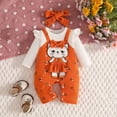 thumbnail image 2 of Emitonse Toddler Girl Pant Sets Baby Girl Clothing Outfits Winter Cute Love Print Romper Cartoon Overalls Trousers Headband Clothing Set Orange,Size 12-18 Months, 2 of 9