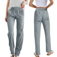thumbnail image 2 of SNKSDGM Black Pants for Women Jeans Women's Summer Solid Color Linen High Waist Elastic Drawstring Pants Lightweight Loose Fit Casual Trousers with Pockets for Comfort and Style Xl, 2 of 7
