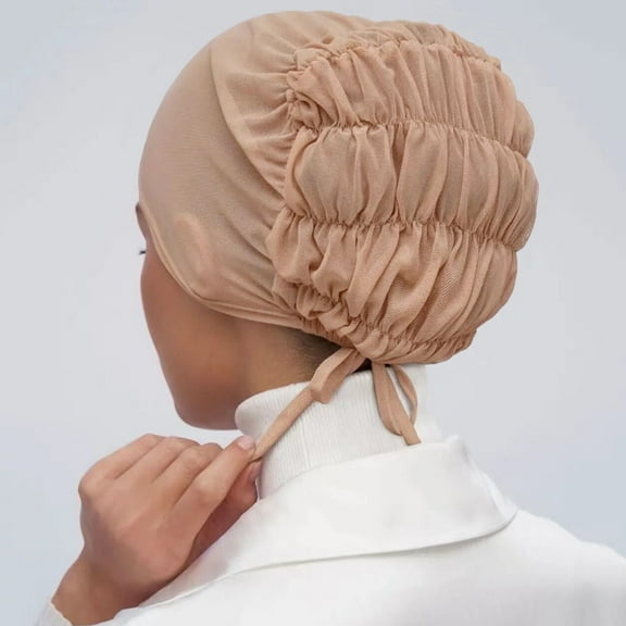 Hijab Underscarf qinhaie Women's Solid Color Mesh Hat, Breathable Elastic Belt Cap Scarf, Lightweight Bottoming Headwrap Rose Gold Sun Hats One Size