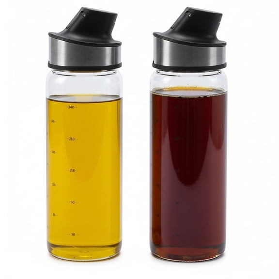 Pethiy 2-Pack High Borosilicate Glass Oil & Syrup Dispensers with Auto-Open Lid, Lead-Free Container with Measurement Markings for Olive Oil, Maple Syrup, Honey & Kitchen Use