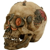 Steampunk Machine Dark Light Nude Colored Closed Mouth Skull Figurine 7.25"L
