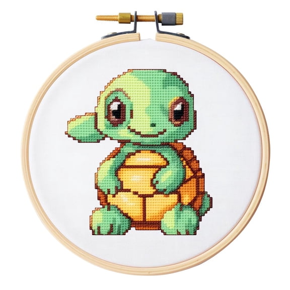 Cartoon Simple Turtle 11CT Stamped Cross Stitch Kits Easy for Beginners Child with Hoop DIY Needlepoint Counted Embroidery Kits Art Craft Wall Decor 12x12IN(3)