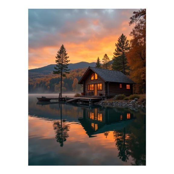 Diamond Art Kit for Adults, Cabin Lake Sunset Reflections Diamond Painting for Adults Beginners, DIY Diamond Art Painting Kits, 5D Diamond Painting Crafts for Home Decor 12x16 Frameless