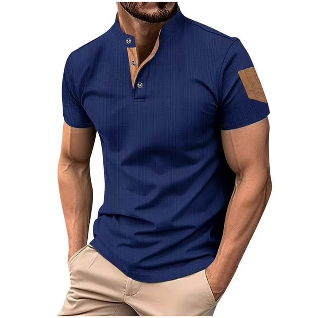 GiliGiliso Men Loose Casual Ventilate Pockets Button Stand Collar Short Sleeve Top
