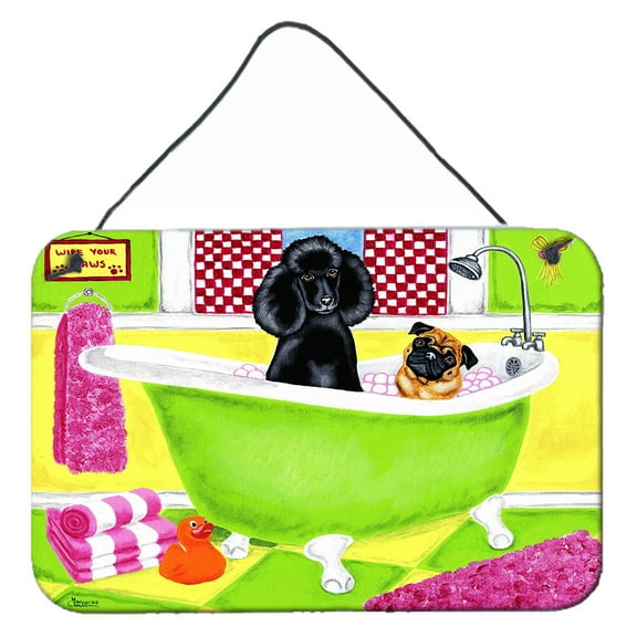 Carolines Treasures AMB1335DS812 Tub for Two with Poodle and Pug Wall or Door Hanging Prints  8x12 multicolor
