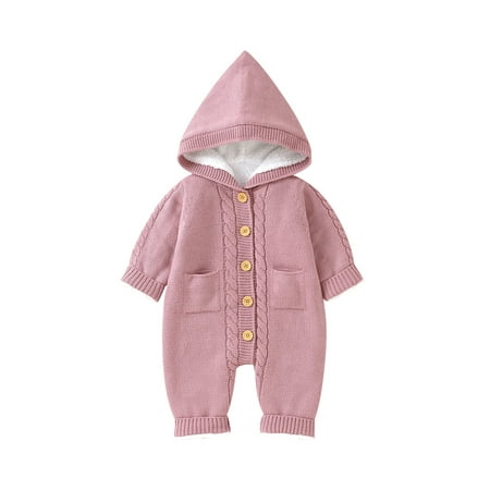 

Bagilaanoe Newborn Baby Girl Boy Knit Velvet Hooded Jumpsuit Long Sleeve Bodysuit 3M 6M 9M 12M 18M Infant Fall Warm Romper