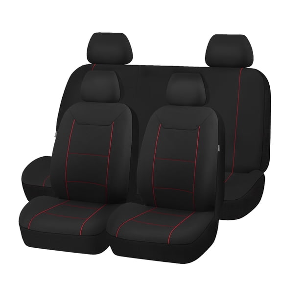 Auto Drive Red Piping with black Fabric Full Set Car Seat Covers,Front and Rear Split Bench,Universal Fit for Cars Trucks and SUVs